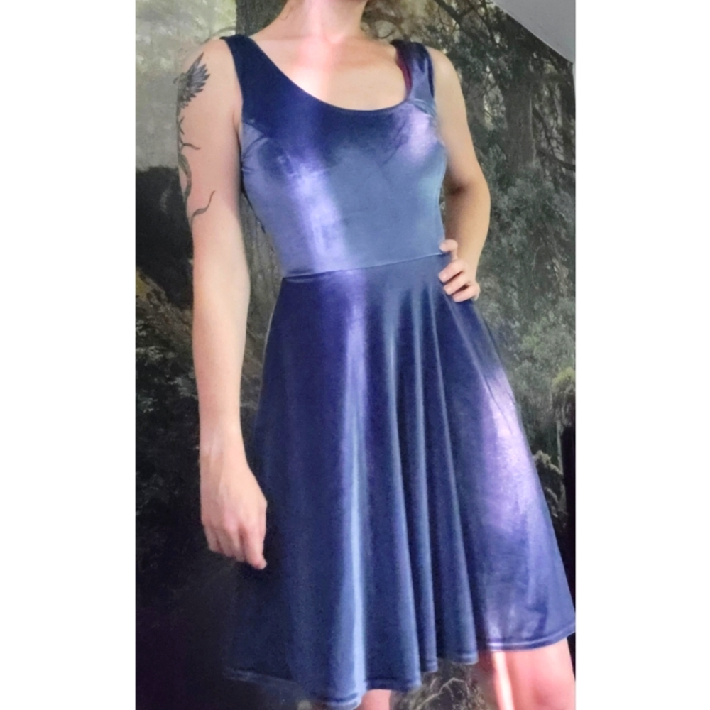 Modcloth Fervour Velvet Velour Knee Length Dress Small Blue